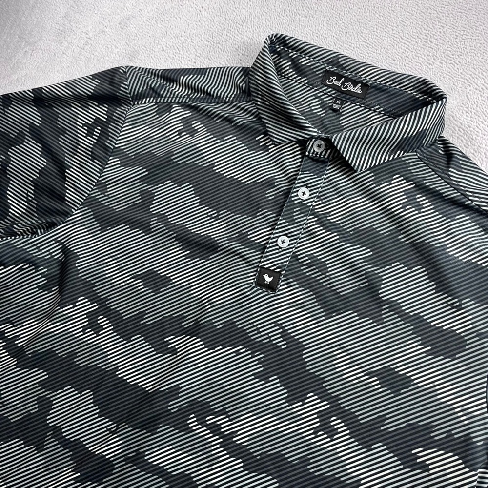 Bad Birdie Mens XL Grey Black Striped Camo Golf Polo Shirt Short Sleeve